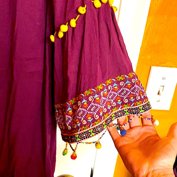 Bohemian Purple Gauzy Beaded Embroidered Dress - Picture 5 of 8